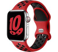 Upeak Sport Bracelet Compatible avec Bracelet Apple Watch 40mm 41mm 38mm 42mm, Sangle à Boucle Double Trou en Silicone Respirant, pour iWatch SE Series 10 9 8 7 6 5 4 3 2 1, S, Rouge/Noir