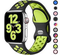 Upeak Sport Bracelet Compatible avec Bracelet Apple Watch 40mm 41mm 38mm 42mm, Sangle à Boucle Double Trou en Silicone Respirant, pour iWatch SE Series 10 9 8 7 6 5 4 3 2 1, L, Noir/Vert