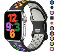 Upeak Sport Bracelet Compatible avec Bracelet Apple Watch 40mm 41mm 38mm 42mm, Sangle à Boucle Double Trou en Silicone Respirant, pour iWatch SE Series 10 9 8 7 6 5 4 3 2 1, L, Noir/Colorée
