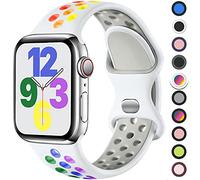 Upeak Sport Bracelet Compatible avec Bracelet Apple Watch 40mm 41mm 38mm 42mm, Sangle à Boucle Double Trou en Silicone Respirant, pour iWatch SE Series 10 9 8 7 6 5 4 3 2 1, S, Blanc/Colorée