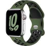Upeak Sport Bracelet Compatible avec Bracelet Apple Watch 40mm 41mm 38mm 42mm, Sangle à Boucle Double Trou en Silicone Respirant, pour iWatch Series 10 9 8 7 6 5 4 3 2 1 SE Ultra, L, Vert Armée/Noir