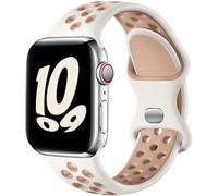 Upeak Sport Bracelet Compatible avec Bracelet Apple Watch 40mm 41mm 38mm 42mm, Sangle en Silicone Respirant à Double Trou pour iWatch Series 10 9 8 7 6 5 4 3 2 1 SE, S, Lumière stellaire/Thé au Lait