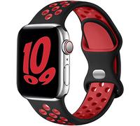 Upeak Sport Bracelet Compatible avec Bracelet Apple Watch 44mm 45mm 46mm 42mm 49mm, Sangle à Boucle Double Trou en Silicone Respirant, pour iWatch Series 10 9 8 7 6 5 4 3 2 1 SE Ultra, S, Noir/Rouge