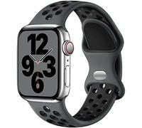 Upeak Sport Bracelet Compatible avec Bracelet Apple Watch 44mm 45mm 46mm 42mm 49mm, Sangle à Boucle Double Trou en Silicone Respirant, pour iWatch Series 10 9 8 7 6 5 4 3 2 1 SE Ultra, L, Charbon/Noir