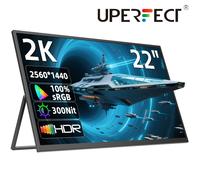 UPerfect Moniteur portable 22 pouces 2K avec 2560 x 1440 QHD IPS, support réglable à 180°, USB-C, mini HDTV, double haut-parleur, pour ordinateur portable, PC, PS4/PS5, Switch/Xbox, compatible VESA