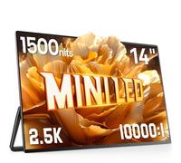UPERFECT Moniteur Portable Mini LED 14" 2,5K | 1500 nits | 2560 x 1600 | Contraste 10000:1 | Freesync 1 ms | Écran d'extérieur Ultra-Fin avec Béquille & VESA pour PC, Téléphone, Consoles de Jeux