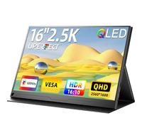UPERFECT QLED - Moniteur portable 2,5K de 16 po, 500 nits QHD 2560 x 1600 16:10, HDMI standard et 2 ports USB-C, écran mat pour soins des yeux, sans cadre avec boîtier arrière métallique, Smart Cover