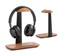 UPERGO Support de casque en noyer pour bureau, support de casque universel avec base de rangement pour jeux, Airpod max, Bose, Razer