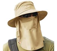 Chapeau de pêche solaire UPF 50+ pour homme et femme, chapeau à large bord avec masque amovible et rabat du cou, kaki