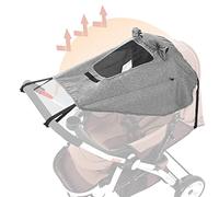 UPF50+ Pare-Soleil pour Poussette Universelle Anti-UV Canopy étanche Housse de Soleil tissu double couche avec fenêtre et ailes d'ombrage extra larges Auvent à Réglable pour Nacelle Landau Couffin