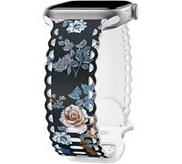 UpfurMach Compatible avec les bracelets Apple Watch 41 mm, 40 mm, 38 mm, 49 mm, 45 mm, 44 mm, 42 mm pour femmes et filles, imprimé floral rose ajouré en dentelle en silicone souple pour iWatch Ultra SE Series 8 7 6 5 4 3 2 1, RoB-42