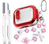 [Upgrade] pour AirPods Pro 2e gén Coque (2023/2022/2019) avec kit de Nettoyage, conçu pour Airpods Pro 2e/1re gén (câble USB-C/Lightning), Bracelet de Transport Multifonctionnel, Rouge