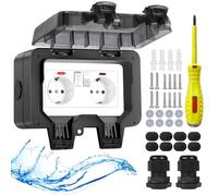 Upgrade Prise extérieure Prise étanche IP66 avec interrupteur Témoin lumineux, Prise extérieure Jardin Prise murale avec couvercle rabattable verrouillable Prise double
