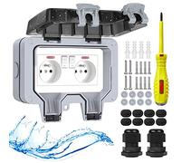 Upgrade Profonde Prise extérieure étanche IP66 avec interrupteur témoin lumineux, résistant aux intempéries Montage en saillie murale de jardin avec couvercle rabattable verrouillable Double