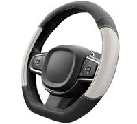 Upgrade4cars Couvre Volant Voiture Forme D Noir Blanc Simili Cuir 37-38 cm | Convient à la plupart des voitures | Revêtement en caoutchouc antidérapant | résistant & pratique