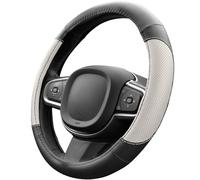 Upgrade4cars Couvre Volant Voiture Noir Blanc Simili Cuir | Housse de Protection Taille Universel 37-38 cm | Accessoires Auto Decoration Interieur Protege