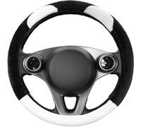 Upgrade4cars Couvre Volant Voiture Peluche Blanc Noir | Accessoires Auto Interieur | Housse Taille Universel 37-39 cm | Cadeaux pour Femmes et Hommes | Decoration pour l'été et l'hiver