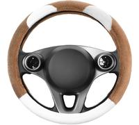 Upgrade4cars Couvre Volant Voiture Peluche Marron Blanc | Accessoires Auto Interieur | Taille Universel 37-39 cm | Cadeaux pour Femmes et Hommes | Decoration pour l'été et l'hiver