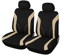 upgrade4cars Housses de Siège de Voiture Avant Universelle Noir Beige | Housse de Sieges Auto Universel pour Conducteur et Passager | Accessoires Interieur Gadget