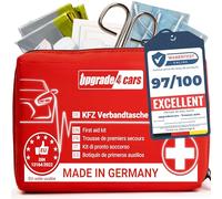 Upgrade4cars Trousse de Premiers Secours pour Voiture, Maison, Voyage, Randonnée, etc. - Kit Médicale Complète 2025 Rouge Sac d'Urgence Toute l'Europe