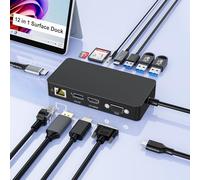 Upgraded 12 in 1 Microsoft Surface Dock, Station d'accueil Surrface Pro Triple Display Microsoft Hub Adapter pour Surface Pro 9/8/X/7/6/5/4/3,sur-Face Book 3/2/1,sur-Face Laptop go/4/3/2/1