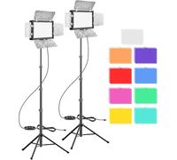 Upgraded 2 Packs LED Video Light, EMART Eclairage Vidéo avec Barndoor et 9 Filtres de Couleur, 5500K 66LED Éclairage Photographique pour l'Enregistrement Vidéo, Youtube, Studios Photo, Shooting