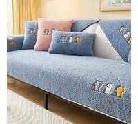 Upgraded Couch Covers - Housses de canapé en polaire épaisse en peluche avec patte de chat mignonne, douce et chaude, housse de canapé sectionnelle antidérapante en forme de L for chiens(Blue,90*180cm