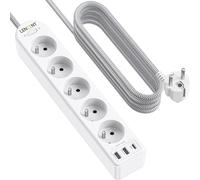 Upgraded Electric Power Strip With 5 Sockets, 2 Usb And 1 Type C With Switch, Braided 2 M Cable, Usb Extension Cord For Home, Office And Kitchen, White