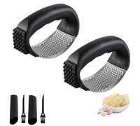 Upgraded Garlic Press Rocker, Stainless Steel Garlic Press with Cleaning Brush, Comfortable Grip, Convenient and Labor-Saving, Suitable for Crushing Garlic and Ginger (2Pcs-K)