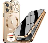 Upholyee Coque de confidentialité magnétique pour iPhone 15 Pro Max - Coque intégrale dorée - Anneau en métal CD - Verrouillage pop-up automatique - Compatible avec MagSafe, protection d'objectif