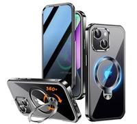 Upholyee Coque intégrale magnétique pour iPhone 14, avec support CD rotatif à 360° et protecteur d’écran anti-espion, compatible MagSafe, signal optimal, antichoc, qualité militaire, Noir