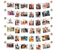 Uping Cadre Multi Photo Mural à Pince en Bois avec Pince Rose Clair - Pele Mele Mural DIY pour Decoration Maison