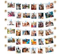 Uping Cadre photo collage pour plusieurs photos - Cadre photo en bois avec 36 petites pinces en bois - Carte de vœux - Présentoir pour la maison et la fête - Décoration murale (pinces et corde bleues)