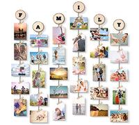 Uping Cadre Photo Pêle Mêle Cadre Photo Mural Porte Photos Pinces Tranches de Bois Naturel, Décoration Maison Cadeau Bricolage