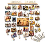 Uping Cadre Photo Pele Mele Mural Porte Photo Mural en Bois Cadre Multi Photo Decoration Maison avec Photo Pince et 4 Lettres en Bois- Family Friend Love Baby
