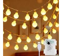 Uping Guirlande Lumineuse Extérieure Guinguette 100 LED 15,5m à Pile/USB | Lumière blanche 100 boules. Étanche IP44, 8 modes avec minuterie. Déco Noël intérieur/extérieur sapin jardin chambre balcon