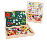 Uping Puzzle Magnétique Enfant 3+ Ans, Tableau Double Face en Bois | Coffret en Bois Portable, 155 Pièces : Ferme, Alphabet, Chiffres. Craies et Feutres Inclus, Jeu Éducatif, Cadeau 3, 4, 5 Ans