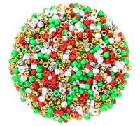 UPINS Lot de 1200 perles poney de Noël en plastique rouge, blanc, vert, or, argent, pour la fabrication de bijoux, colliers de Noël, bracelets, perles de cheveux, bricolage