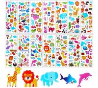 UPINS Lot de 14 feuilles d'autocollants animaux 3D Puffy pour enfants