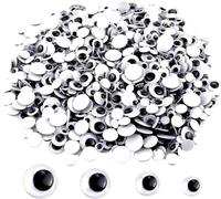UPINS Lot de 300 yeux mobiles noirs avec autocollants, 6 mm, 8 mm, 10 mm, 12 mm