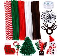 UPINS Lot de 550 cure-pipes de Noël comprenant 5 couleurs de tiges chenille et yeux mobiles pour fête de Noël, bricolage, artisanat, décoration