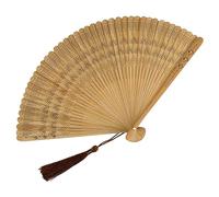 UPIQNG Éventail pliant traditionnel chinois en bambou avec pompon vintage creux pour homme et femme, décoration de fête (marron)