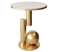 UPJAKS Bout de canapé Table Basse créative en Ardoise de 21.7 Pouces de Hauteur, Cadre latéral en métal, Table de Chevet Ronde Minimaliste Moderne for Salon et Chambre à Coucher Canapé(Gold)