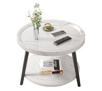UPJAKS Bout de canapé Table Basse Ronde Double Couche, côté canapé, Moderne et Simple, Coin de Chevet de 48CM de Haut, Balcon, Salon, Petit thé Canapé(Wit,40cm)