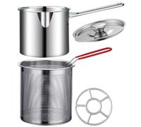 UPKOCH 1 Set Friteuse En Acier Inoxydable Friteuse Marmite Pour La Maison Plaque Chauffante Portable Tempura Pot Français Frites Panier Cuisinière