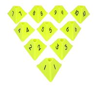 UPKOCH 10 Pièces Lot de 10 Cônes d'Entraînement de Football Triangulaires Numérotés 1-10, Marqueurs de Terrain Jaune Fluorescent en Plastique Résistant, pour Sports d'Extérieur, Agilité