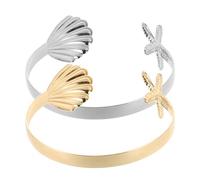 UPKOCH 2 pièces Bracelet Jonc Femme Métal Ouvert avec Motif Étoile de Mer et Coquillage Ajustable Lot de Bracelets Chunky Fantaisie pour Plage et Fêtes Tropicales