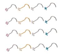 UPKOCH 20 Pièces Shape Stainless Steel Nose Rings With Cubic Zirconia Studs Mixed Colors Nose Piercing Jewelry For Women And Men Comfortable Fit Shine