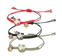 UPKOCH 3 Pièces Bracelet Chat Maneki Neko Avec Breloque Et Clochette Corde Cirée Et Ajustable Pour Femmes Hommes Bijou Chance Décontracté