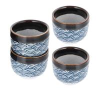 UPKOCH 4Pièces Set de Tasses à Sake Céramique Traditionnelle Japonaise Émaillées pour Usage Maison Capacité de Design Ondes de